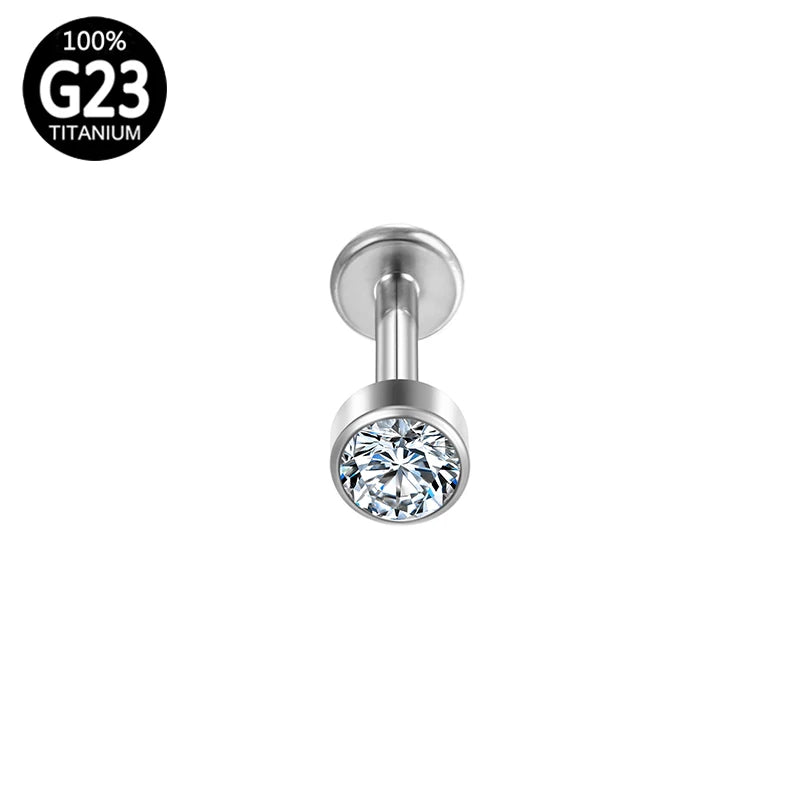 G23 Titanium Gothic Crystal Lip Bar Tragus Stud