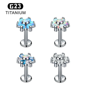 G23 Titanium Opal Flower Labret Lip Stud