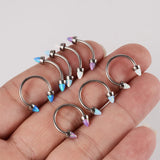 G23 Titanium Horseshoe Nose Ring Opal Body Jewelry 16G