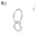 G23 Titanium Heart PIERC Hoop Earrings CZ Tragus Lip Nose Ring