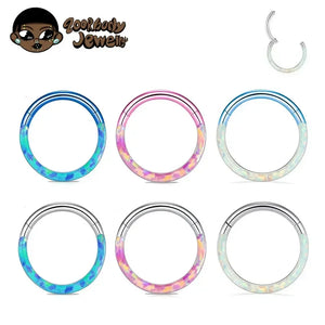 G23 Titanium Opal Hinge Septum Nose Ring Spiral Lip Cartilage Earring