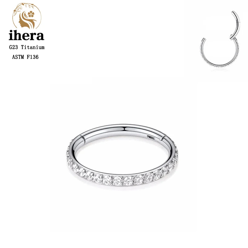 G23 Titanium Silver CZ Zirconia Round Earrings Clip Nose Rings