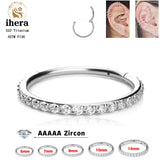 G23 Titanium Silver CZ Zirconia Round Earrings Clip Nose Rings