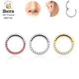 G23 Titanium Small Round Nose Ring Hoop CZ Septum Clicker 16G