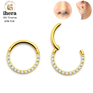 G23 Titanium Small Round Nose Ring Hoop CZ Septum Clicker 16G