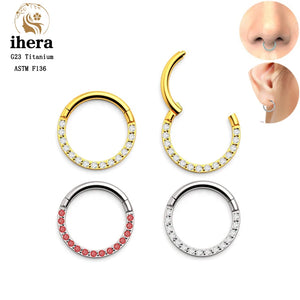 G23 Titanium Small Round Nose Ring Hoop CZ Septum Clicker 16G