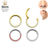 G23 Titanium Small Round Nose Ring Hoop CZ Septum Clicker 16G