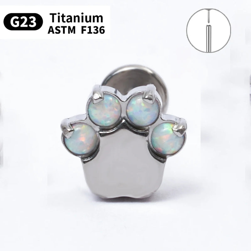 G23 Titanium Opal Lip Studs 16G Cat Scratching Labret