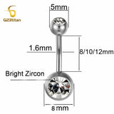 14G Titanium Belly Button Rings Zircon Navel Barbell