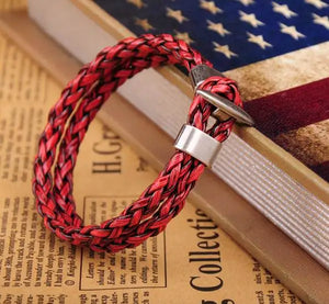 10 Red Lot Surfer Double 6mm PU Leather Bracelet Men's Cuff