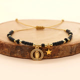 Golden Star Jesus Charm Bracelet Colorful Crystal Beads