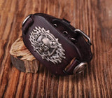 G305 Tribal Skull Leather Wrap Bracelet Wide Cuff Men's