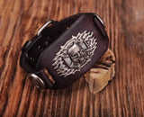 G305 Tribal Skull Leather Wrap Bracelet Wide Cuff Men's