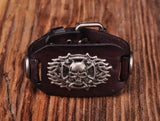 G305 Tribal Skull Leather Wrap Bracelet Wide Cuff Men's