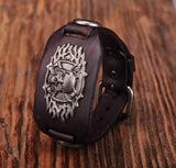 G305 Tribal Skull Leather Wrap Bracelet Wide Cuff Men's