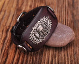 G305 Tribal Skull Leather Wrap Bracelet Wide Cuff Men's