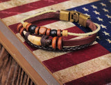 Men's Leather Wrap Bracelet Cuff with Bronze Beads
