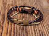 Men's Leather Wrap Bracelet Cuff with Bronze Beads