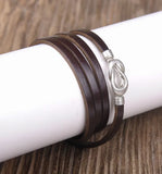 Brown Alloy Infinity Clasp Leather Wrap Bracelet Cuff Men's