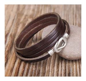 Brown Alloy Infinity Clasp Leather Wrap Bracelet Cuff Men's