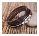 Brown Alloy Infinity Clasp Leather Wrap Bracelet Cuff Men's