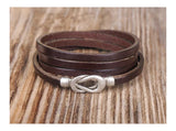 Brown Alloy Infinity Clasp Leather Wrap Bracelet Cuff Men's