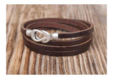 Brown Alloy Infinity Clasp Leather Wrap Bracelet Cuff Men's