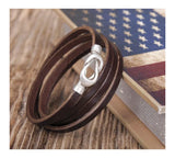 Brown Alloy Infinity Clasp Leather Wrap Bracelet Cuff Men's