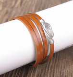 Khaki Alloy Infinity Clasp Leather Wrap Bracelet Cuff Men's