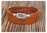Khaki Alloy Infinity Clasp Leather Wrap Bracelet Cuff Men's