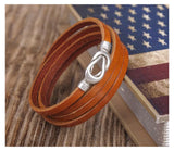 Khaki Alloy Infinity Clasp Leather Wrap Bracelet Cuff Men's