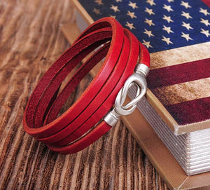 Red Alloy Clasp Leather Wrap Bracelet Cuff Men's