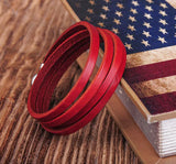 Red Alloy Clasp Leather Wrap Bracelet Cuff Men's