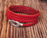 Red Alloy Clasp Leather Wrap Bracelet Cuff Men's