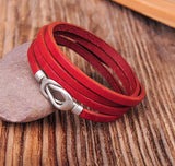 Red Alloy Clasp Leather Wrap Bracelet Cuff Men's
