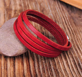Red Alloy Clasp Leather Wrap Bracelet Cuff Men's