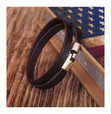Brown Alloy Clasp Double Wrap Men's Leather Bracelet Wristband
