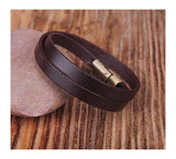 Brown Alloy Clasp Double Wrap Men's Leather Bracelet Wristband