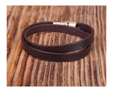 Brown Alloy Clasp Double Wrap Men's Leather Bracelet Wristband