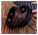 G336 Vintage Leather Bracelet Cuff Dark Brown Braid Single Wrap