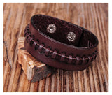 G336 Vintage Leather Bracelet Cuff Dark Brown Braid Single Wrap