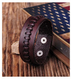 G336 Vintage Leather Bracelet Cuff Dark Brown Braid Single Wrap