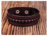 G336 Vintage Leather Bracelet Cuff Dark Brown Braid Single Wrap