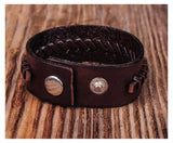 G336 Vintage Leather Bracelet Cuff Dark Brown Braid Single Wrap
