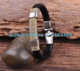 G34 Surfer Double Leather Hemp Mens Bracelet Cuff & Beige
