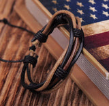 Adjustable Hemp Leather Braided Wristband Bracelet Men's
