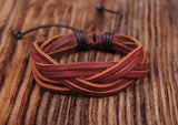 Adjustable Hemp Leather Wristband Bracelet Brown