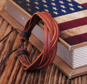 Adjustable Hemp Leather Wristband Bracelet Brown