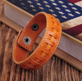 G351 Light Brown Leather Snap Bracelet Cuff