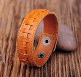 G351 Light Brown Leather Snap Bracelet Cuff